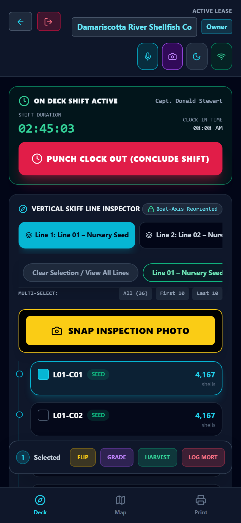 AquaManager Mobile App - High-Contrast Boat Mode Interface on Water